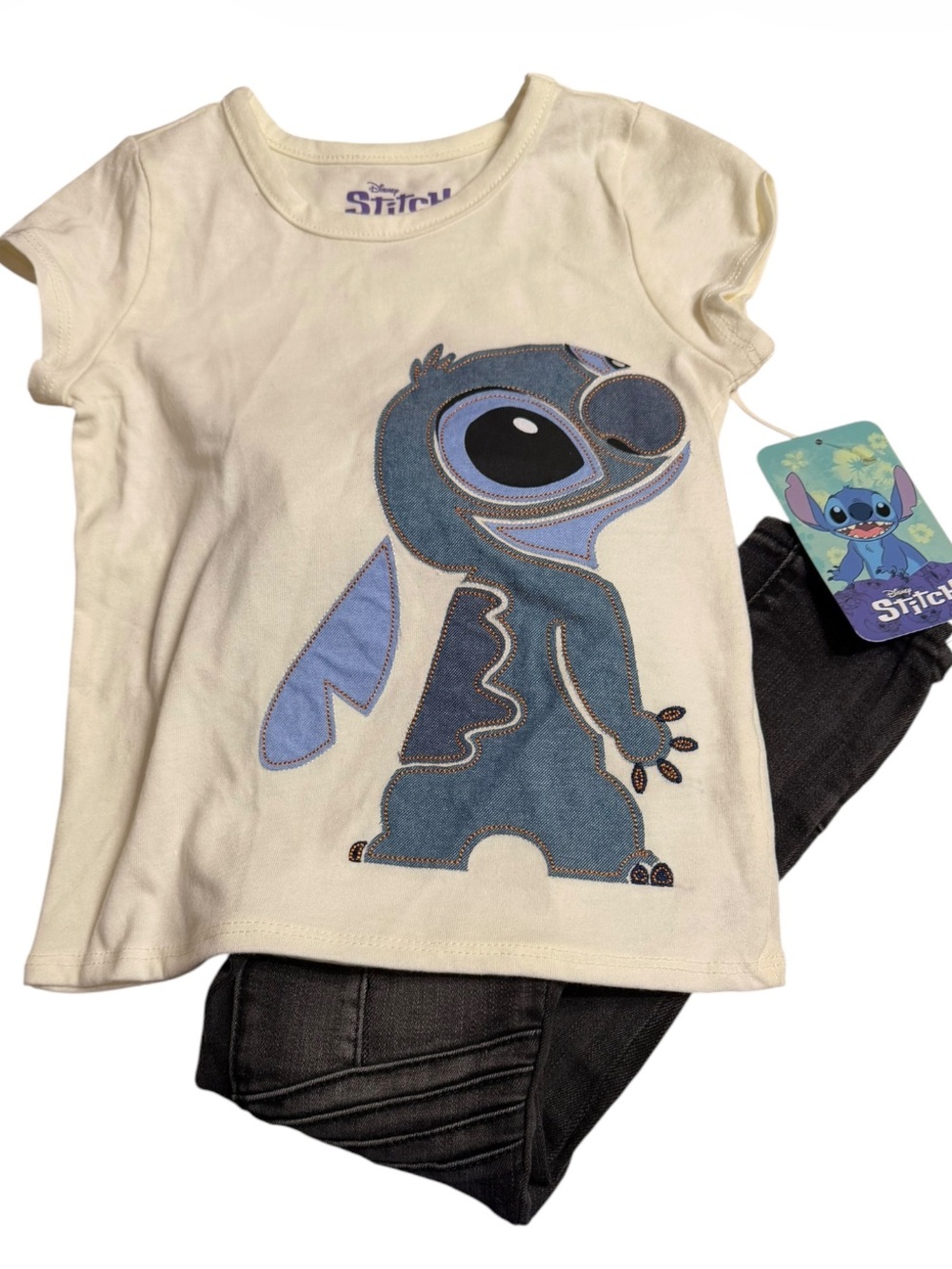 Disney Stitch Denim Appliqué Tee & Joe’s Skinny Moto Mid Rise Jeans NWT Size 4